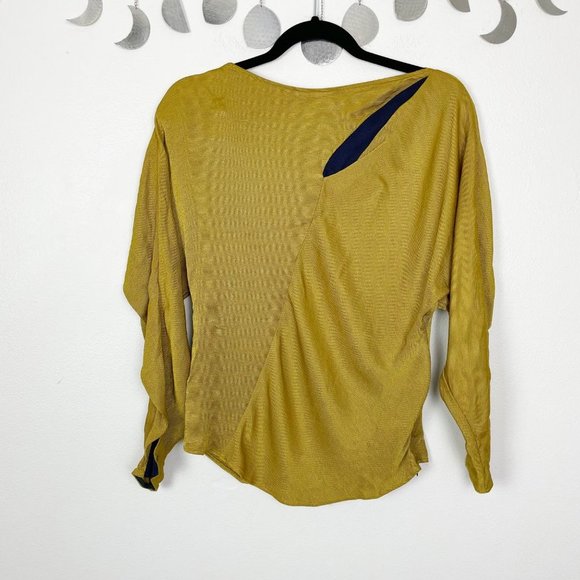 Palmer// Harding Woman's Sz 4/6 Golden‎ Yellow Slash Ruched Blouse Navy - Picture 4 of 12